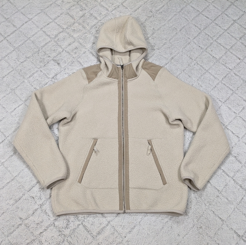 Merrell Jacket Women's L Beige Cream Flux Heavy Weight Sherpa Fleece Hood Zip